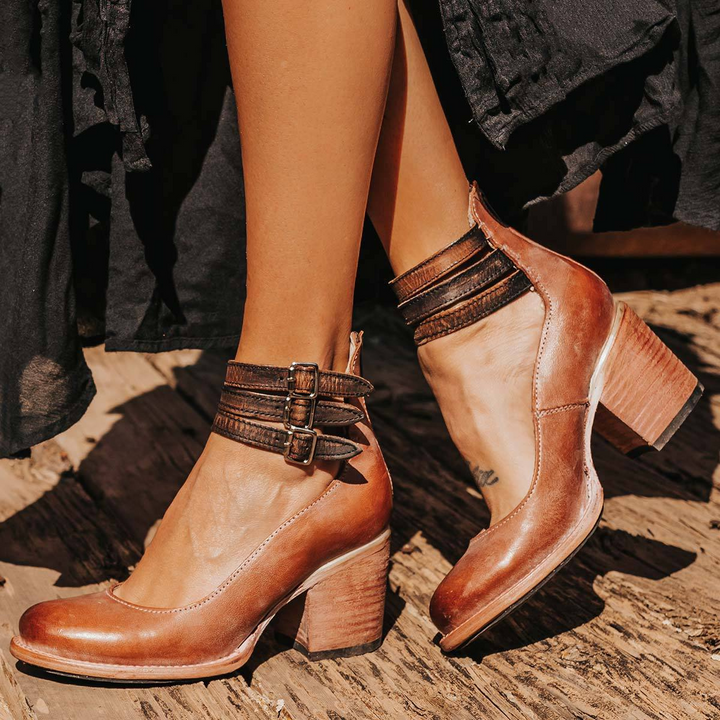 Sienna | Triple-Buckle Leather Heel