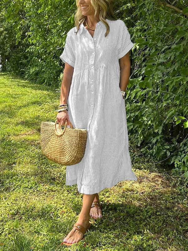 Women's Striped Shirt Dress – Button-Down Casual