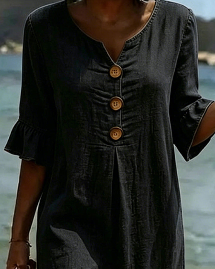 Lea | Robe Lotus Feuille Manches Jeans