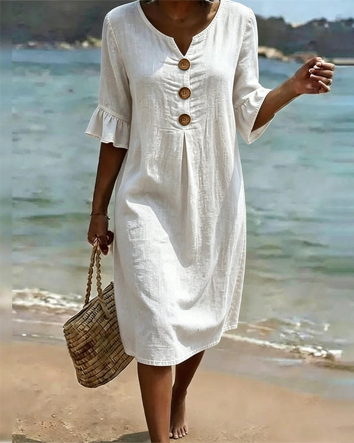 Lea | Robe Lotus Feuille Manches Jeans