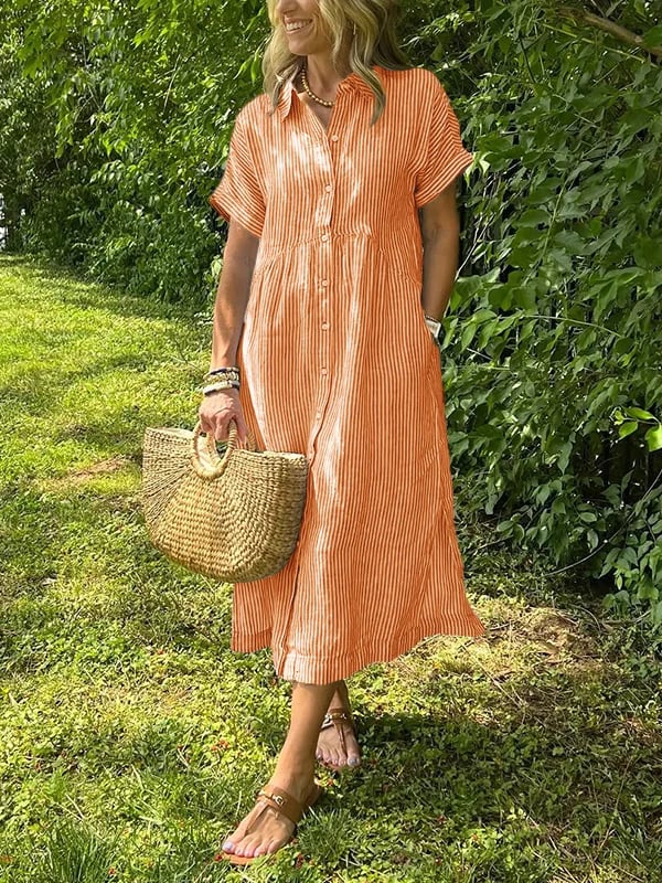 Women's Striped Shirt Dress – Button-Down Casual