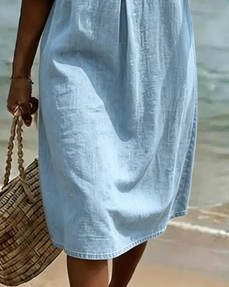 Lea | Robe Lotus Feuille Manches Jeans