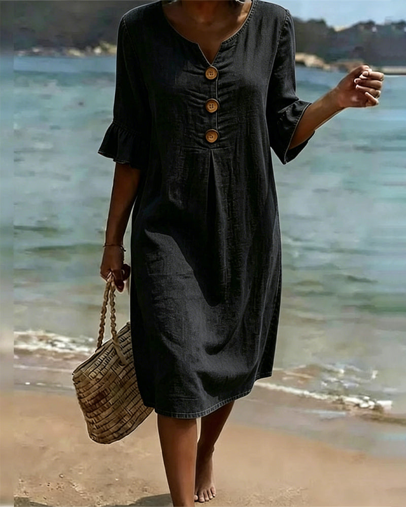 Lea | Robe Lotus Feuille Manches Jeans