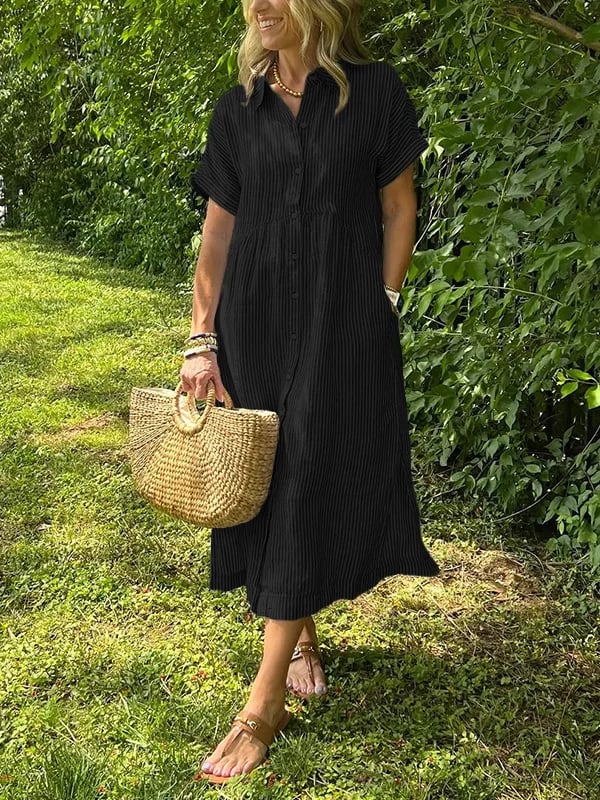 Women's Striped Shirt Dress – Button-Down Casual