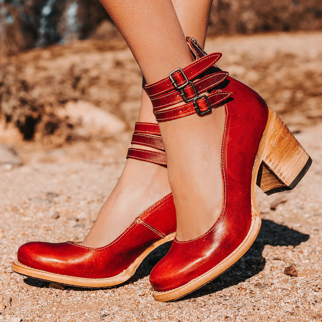 Sienna | Triple-Buckle Leather Heel