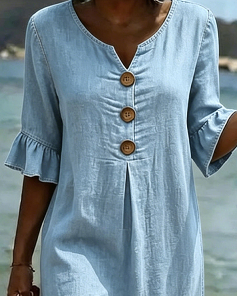 Lea | Robe Lotus Feuille Manches Jeans