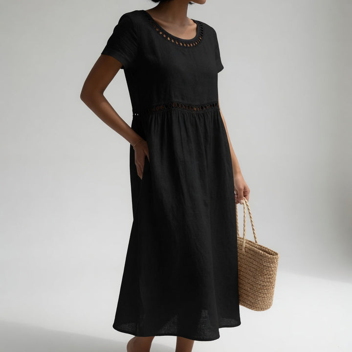 Olivia - Eyelet Trim Midi Dress