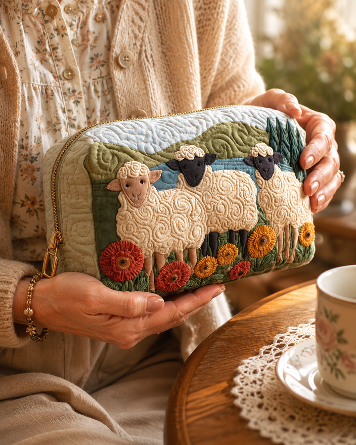 Rae | Grazing Sheep Quilted Cosmetic Bag