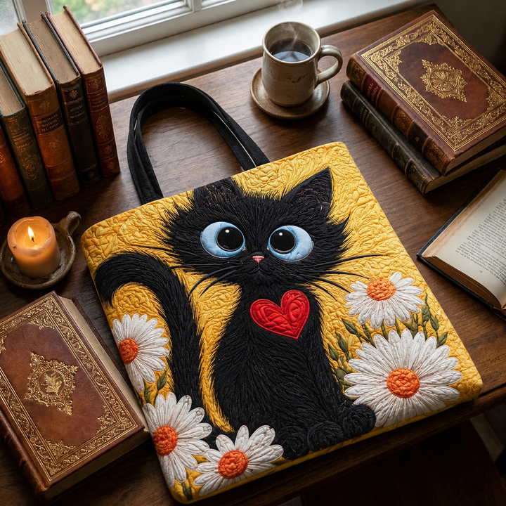 Artisanal Bag - Black Cat with Daisies