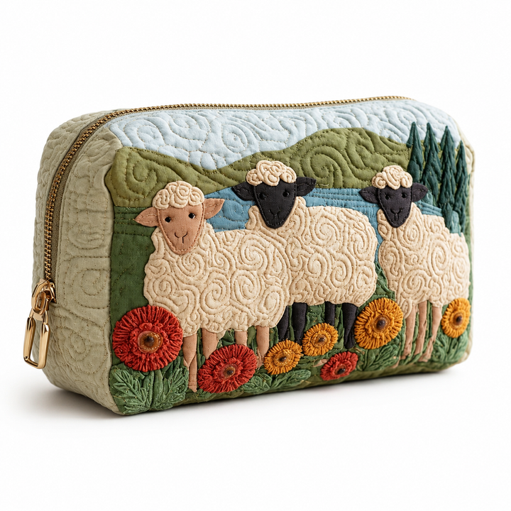 Rae | Grazing Sheep Quilted Cosmetic Bag