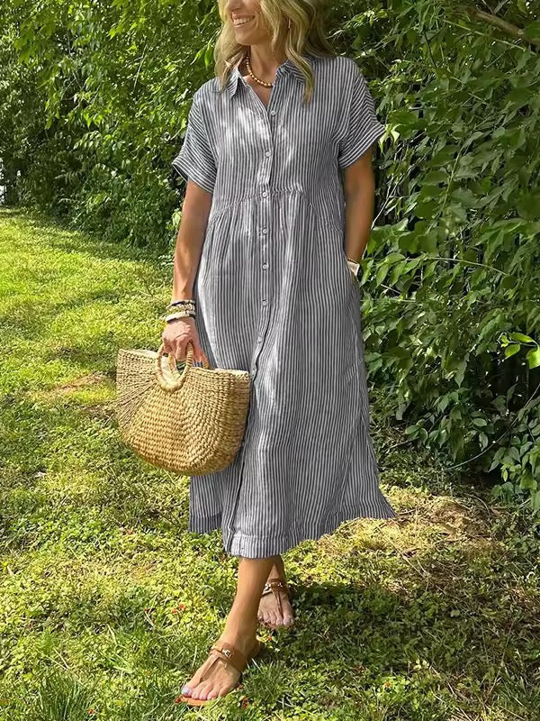 Women's Striped Shirt Dress – Button-Down Casual