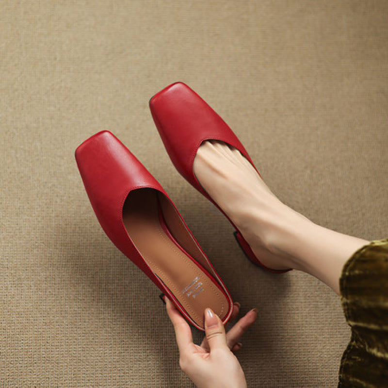Emy | Genuine Leather Square Toe Mule Heels