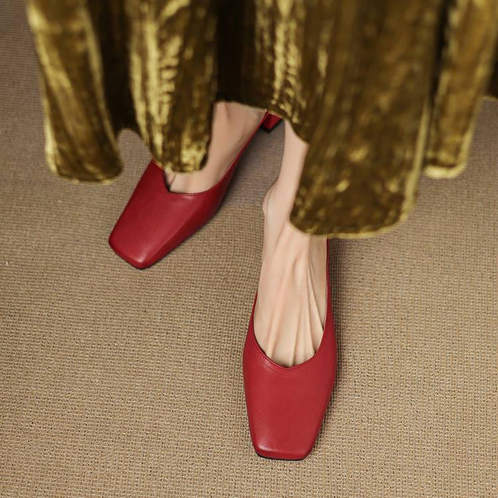Emy | Genuine Leather Square Toe Mule Heels