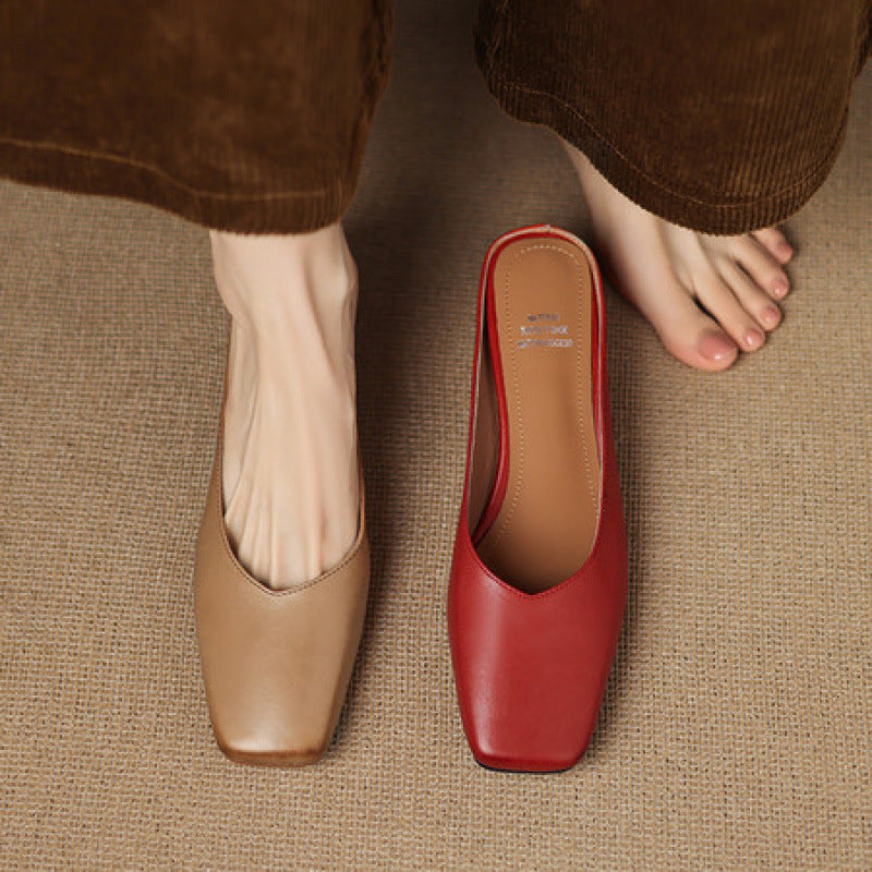 Emy | Genuine Leather Square Toe Mule Heels