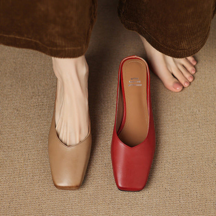 Emy | Genuine Leather Square Toe Mule Heels