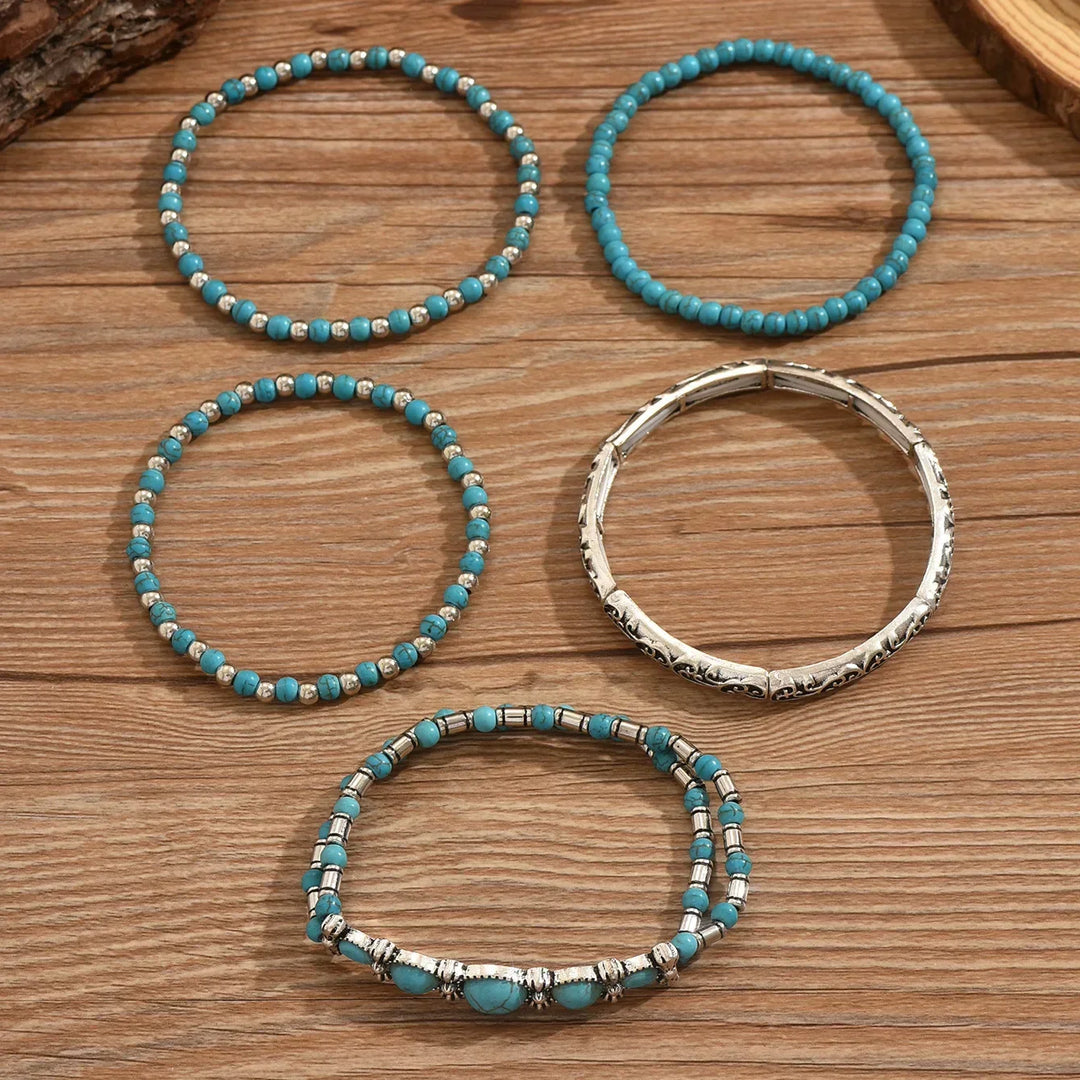 Set with Bohemian Turquoise Bead Bracelet