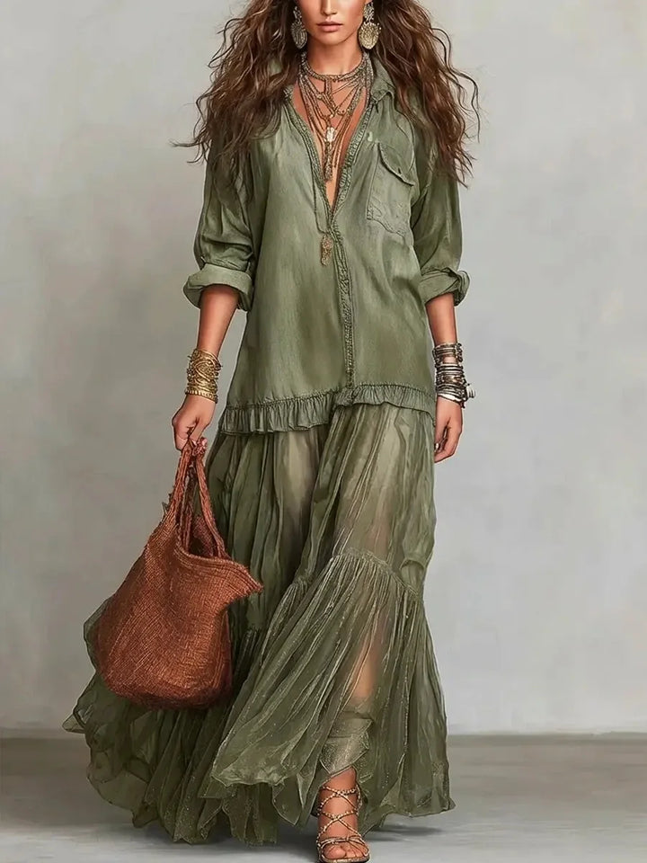 Savannah | Bohemian Denim Maxi Dress