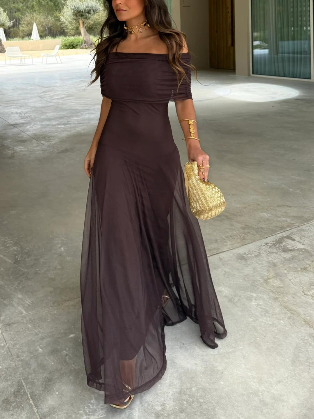 Sofia | Off Shoulder Chiffon Maxi Dress