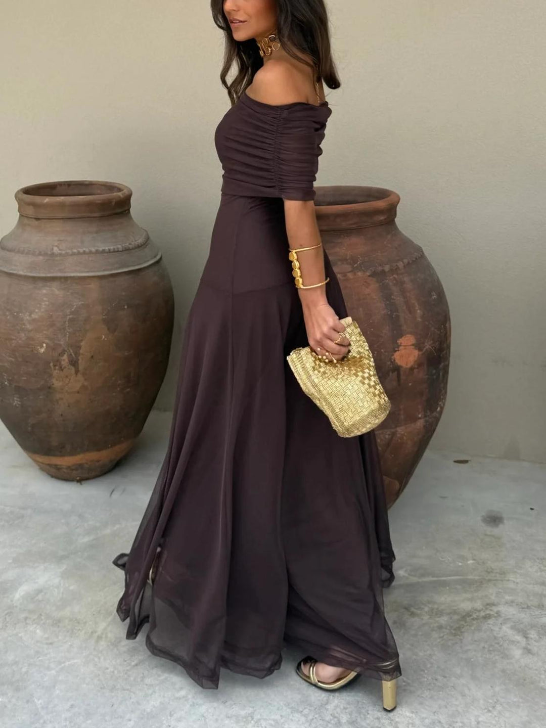 Sofia | Off Shoulder Chiffon Maxi Dress