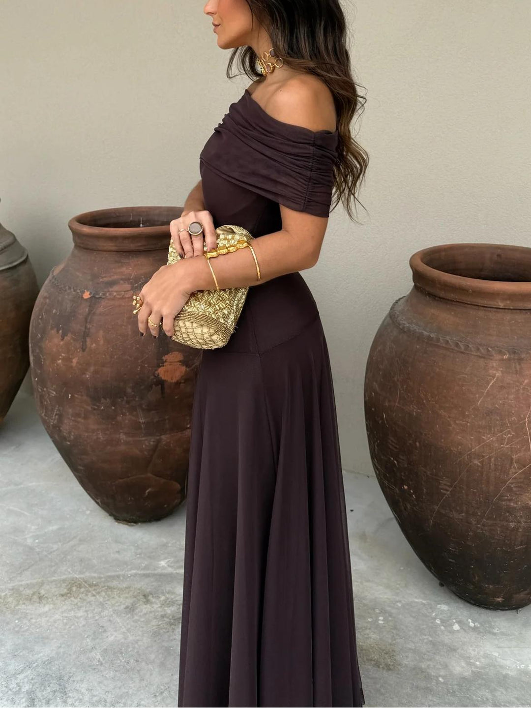 Sofia | Off Shoulder Chiffon Maxi Dress