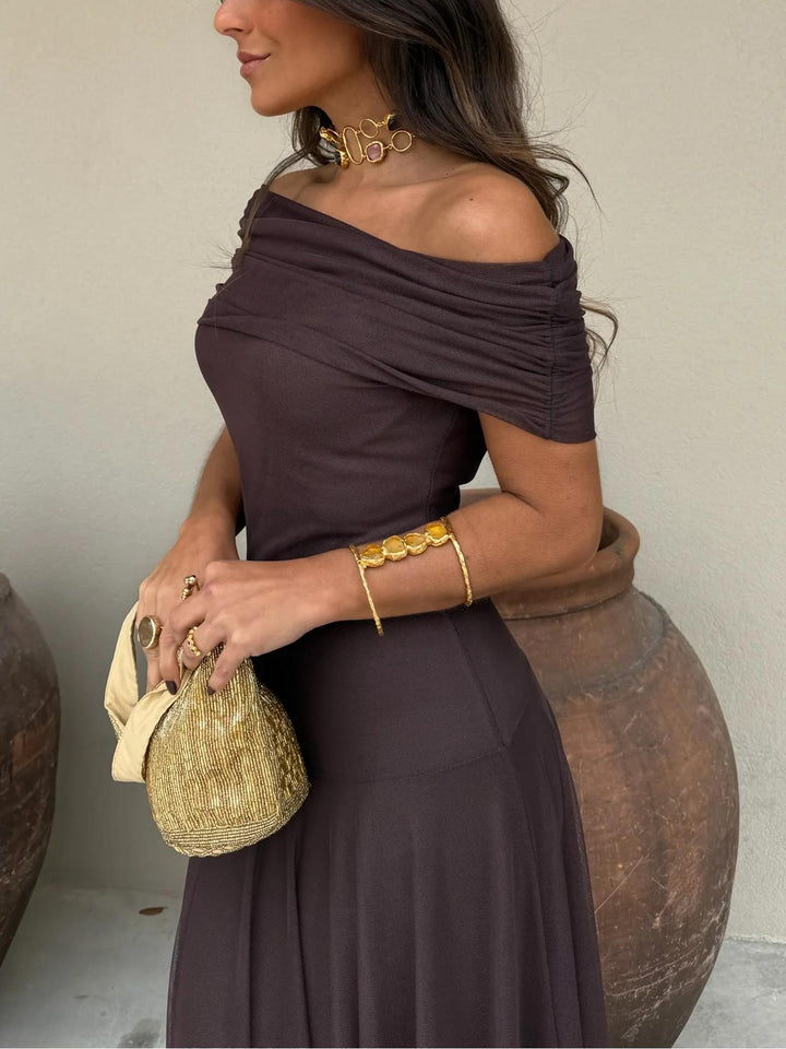 Sofia | Off Shoulder Chiffon Maxi Dress