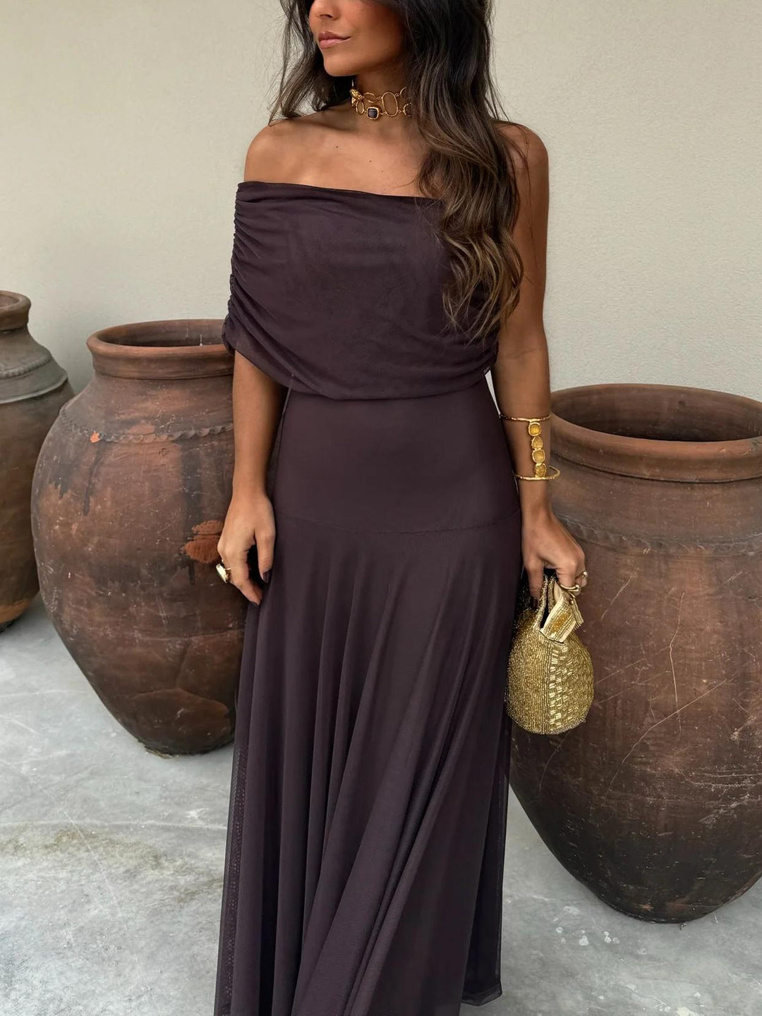 Sofia | Off Shoulder Chiffon Maxi Dress