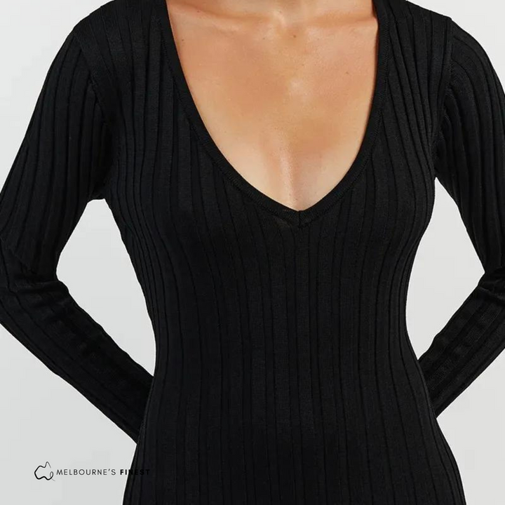 Divine™ Sleeved Knit Midi Dress - V Neck