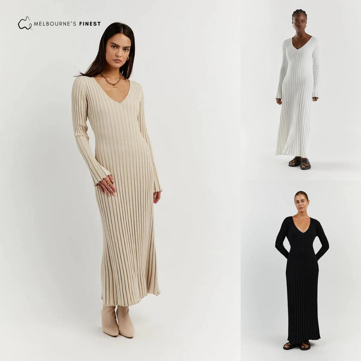 Divine™ Sleeved Knit Midi Dress - V Neck