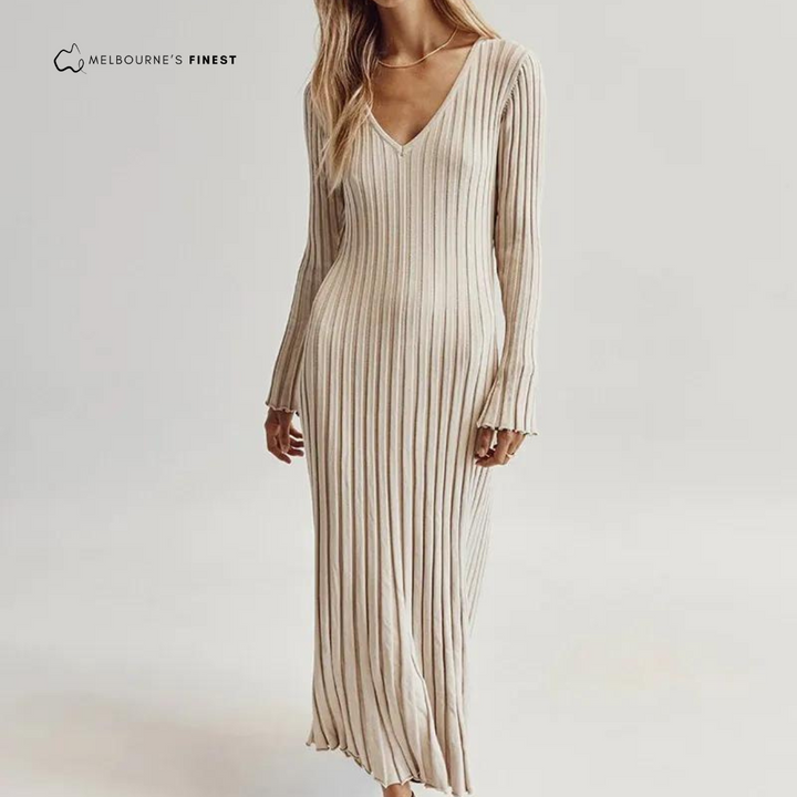 Divine™ Sleeved Knit Midi Dress - V Neck