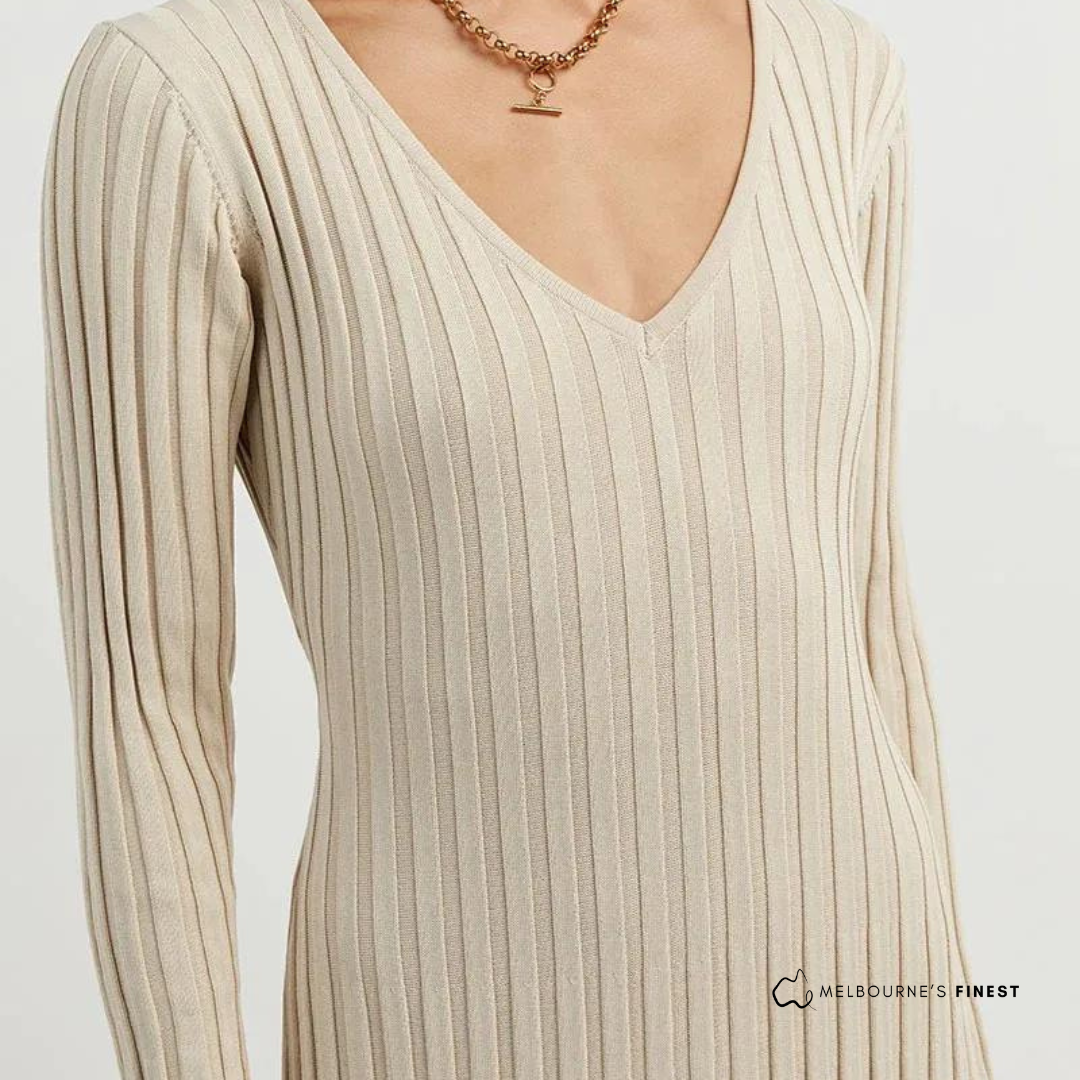 Divine™ Sleeved Knit Midi Dress - V Neck