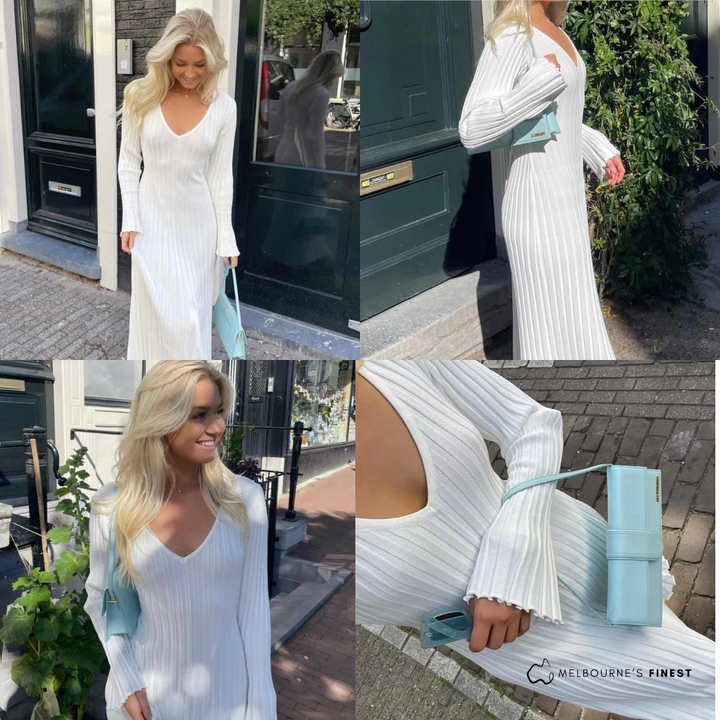 Divine™ Sleeved Knit Midi Dress - V Neck
