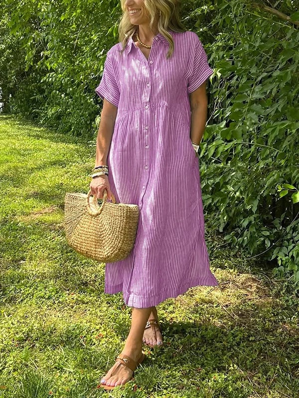 Women's Striped Shirt Dress – Button-Down Casual