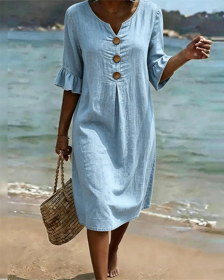 Lea | Robe Lotus Feuille Manches Jeans