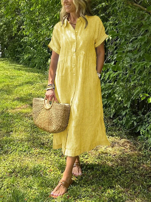 Women's Striped Shirt Dress – Button-Down Casual