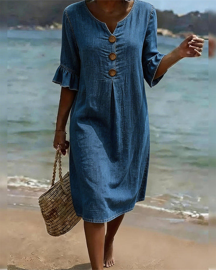 Lea | Robe Lotus Feuille Manches Jeans