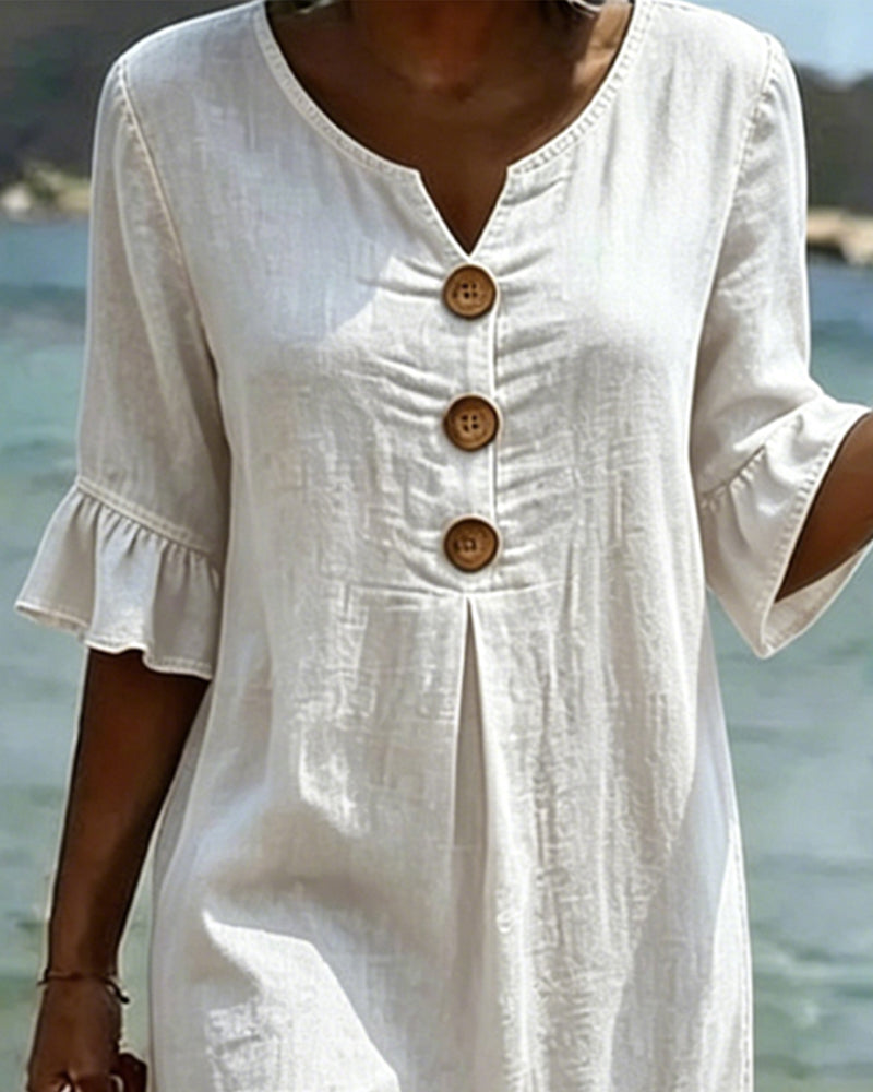 Lea | Robe Lotus Feuille Manches Jeans