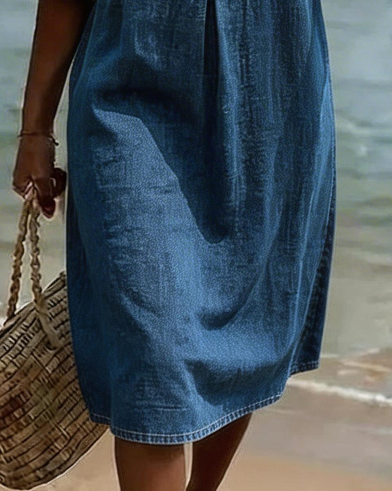 Lea | Robe Lotus Feuille Manches Jeans
