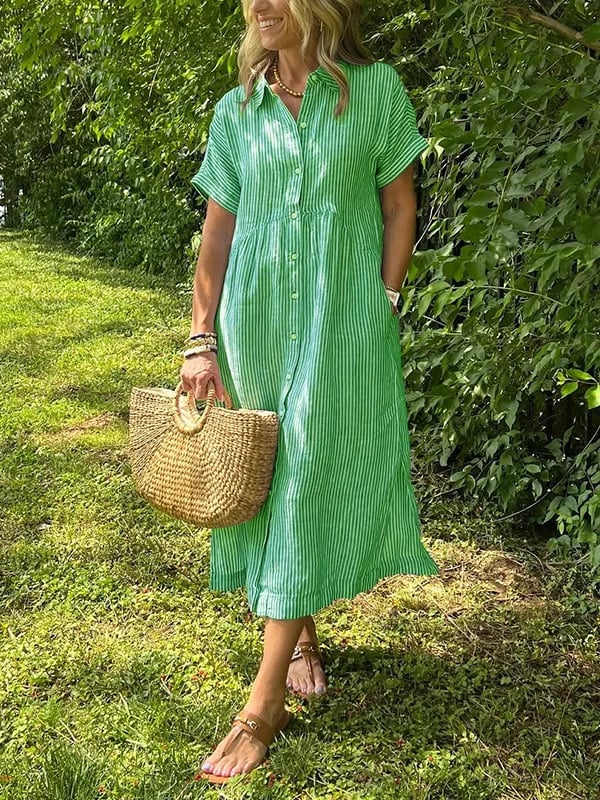 Women's Striped Shirt Dress – Button-Down Casual