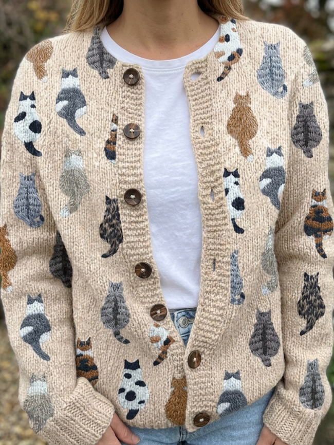 Bramley | Cat Print Knit Cardigan